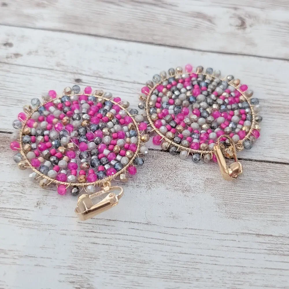 Vintage Clip On Earrings Pink & Purple Tones Extra Large Dangle Really Pretty